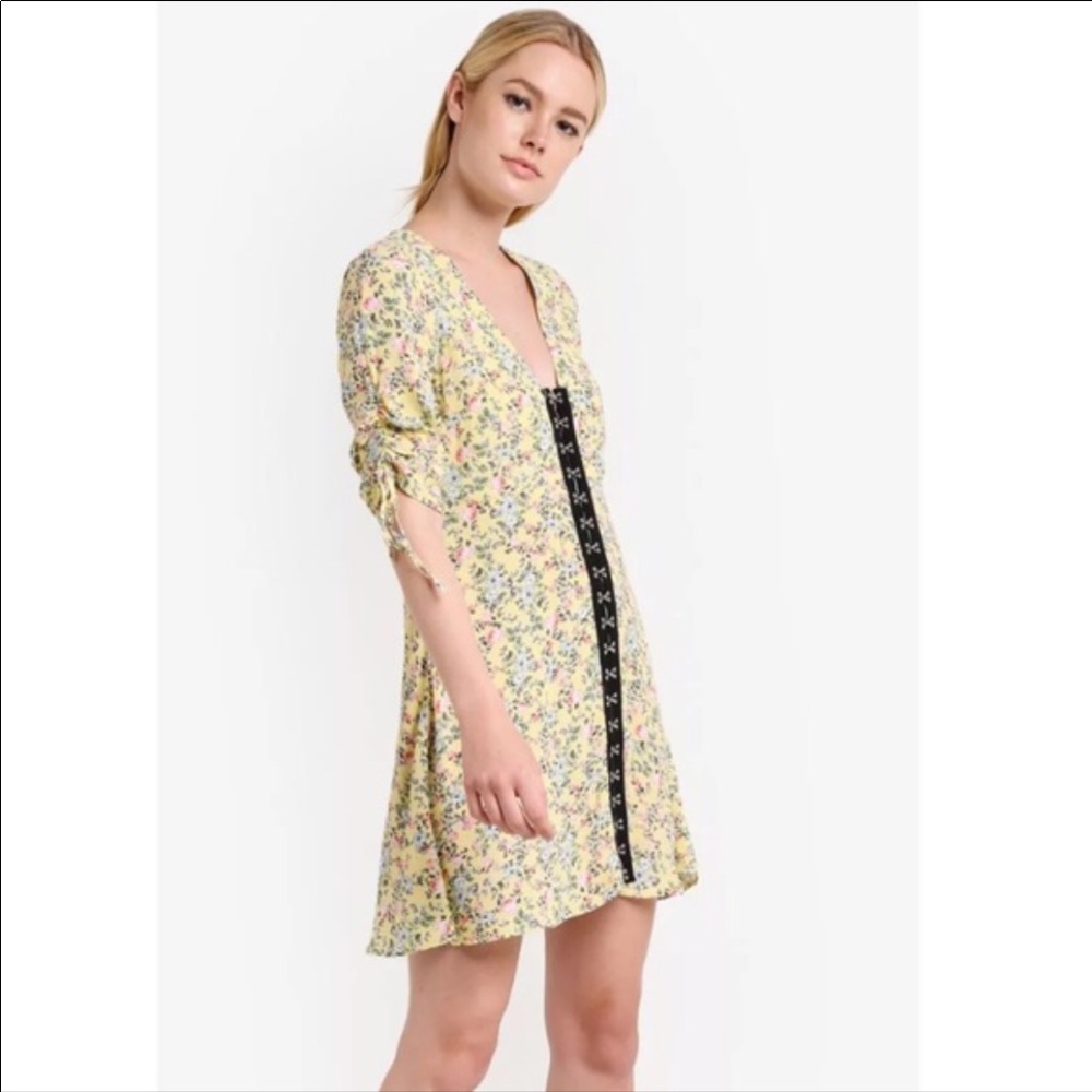 Topshop Hook Yellow Mini Floral Dress